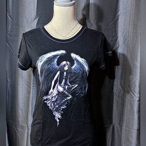 Fairy by Trick Vintage Y2k Goth Fairy Women's Black Angel Graphic Tee